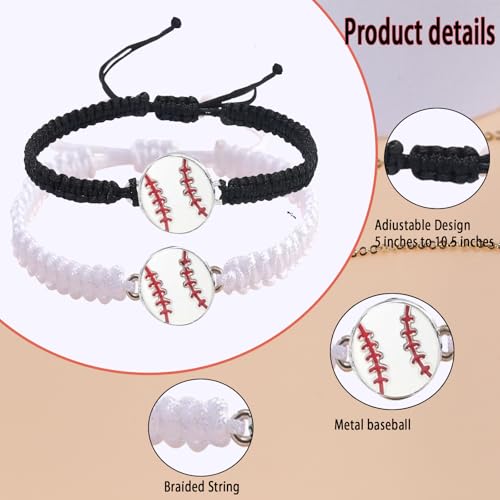 Delllala 2pcs Braided Sport Bracelets, Sports Accessories Adjustable, Softball，Soccer， Basketball, Baseball，Volleybal，tennis balls，Football Jewelry for Fans, Ideal for Birthday or for Easter Gifts