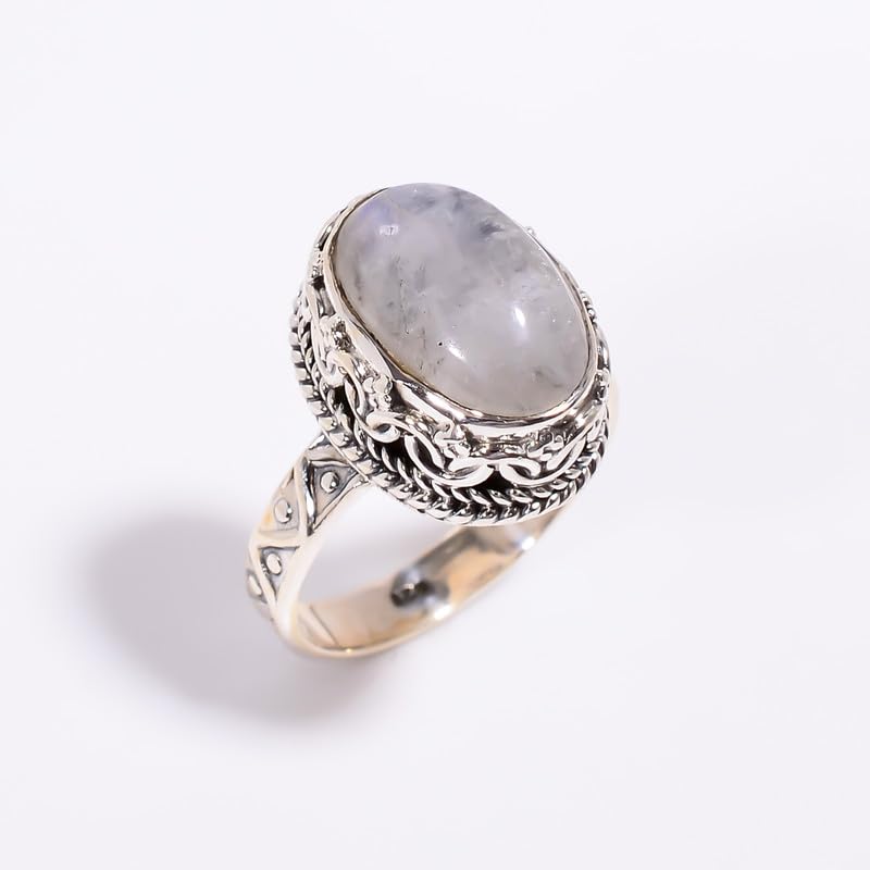 Bague en argent sterling 925 et pierre de lune ovale unique - 2