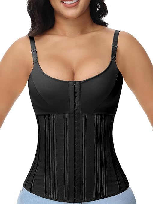 SHAPSHE Waist Trainer for Women Workout Waist Cincher Tummy Control Sweat Waist Trimmer Body Shaper Steel Bone with Bra, XX-Large, Black
