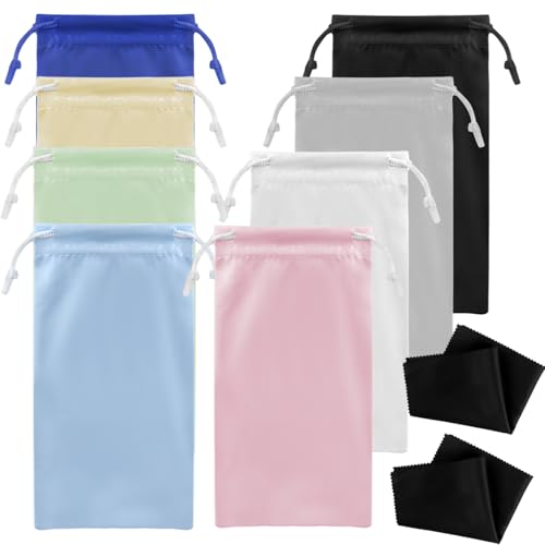 Image of TKYZMS 8-Pcs Eyeglass Pouch Set with 2 Microfiber Cleaning Cloths-Soft Sunglasses Case,Travel Glasses Case,Sunglass Sleeve,Storage Bag for Eyeglasses,Sunglasses,Watch,Jewelry & Smartphone
