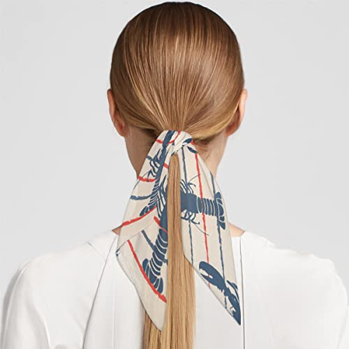 Lobster Stripe Square Silk Hair Scarf for Women, Lightweight Summer Head Scarf for Girls Wedding Travel Yoga Handkerchief Shawl Sunscreen Scarves Hair Accessories 23.6 Inches4