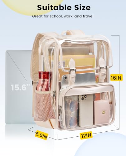 Image of Vorspack Heavy Duty Clear Backpack - Large See Through Bookbag Transparent Backpacks for College, Work, Travel - Apricot