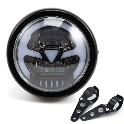 Motorradscheinwerfer 6.41inch LED Frontscheinwerfer für Cafe Racer bobber Chopper Scheinwerfer mit DRL (Gelb DRL)