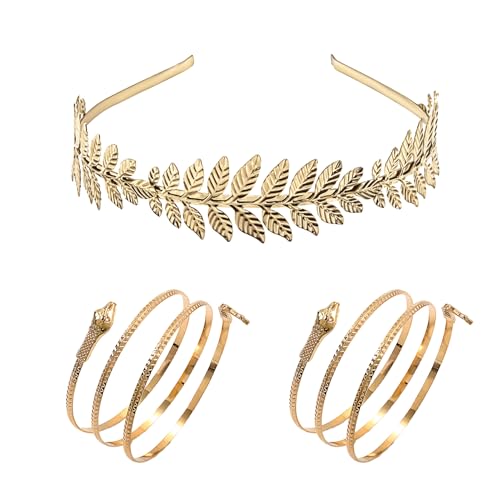 Disfraz griego de metal maleable con diadema ajustable que no presiona y pulsera de serpiente
