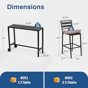 3 Piece Patio Bar Dining Set,Outdoor 47" Durable Bar Height Table & Cushioned Bar Stools of 2,Metal Bar Table and Chairs Set for Balcony, Backyard, Porch, Poolside 3 Piece Patio Bar Dining SetOutdoor 47 Durable Bar Height Table Cushioned Bar Stools of 2Metal Bar Table and Chairs Set for Balcony Backyard Porch Poolside