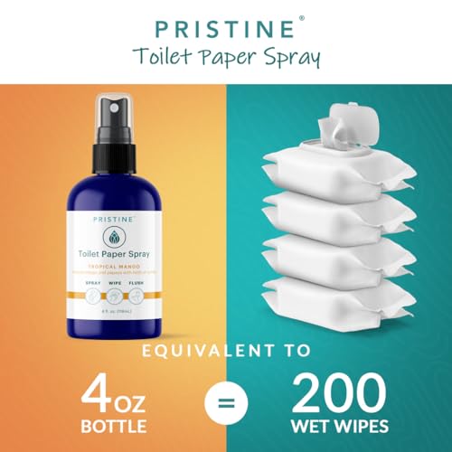 Image of PRISTINE Toilet Paper Spray - As Seen on Shark Tank, More Natural Personal Cleansing Wipes & Flushable Wet Wipes Alternative, Spray Toilet Paper to Create Flushable Wipe, Tropical Mango, 4 fl oz