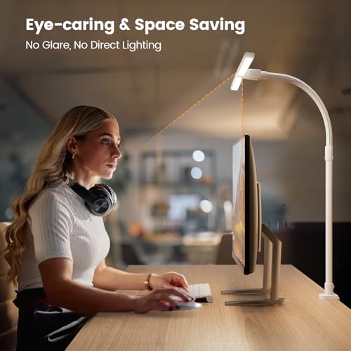 Image of LED Desk Lamp - Bright Dimmable Computer Lamp, 24W Bendable Desk Light for Monitor Screen, Eye-Caring Tall Desktop Light for Task Home Office Work, White, Dual Head