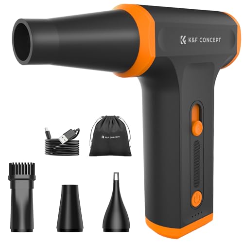 K&F CONCEPT 電動 エアダスターブロワー 超強力 無階風量調整 大容量バッテリー USB-C充電式 3種類ノズル付 小型 軽量 洗車/PC/キーボード掃除/車内/BBQ/カメラ/家具掃除/空気入れ ブラック