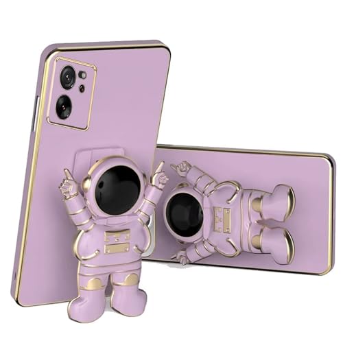 Nadoli pour Xiaomi 13T Pro Main Astronaute Invisible Béquille Coque,Ultra Mince Placage Astronaute Pliant Supporter Antichocs Silicone Flexible Coque Housse Étui de Potection