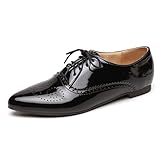  LarDorLin Cuir Verni Oxford Derby Femme Pointu Lacets Chaussures Travail Plates Chaussures Bureau Brogue Comfy Bureau Formal Pumps Noir Taille 39 EU (40 CN)