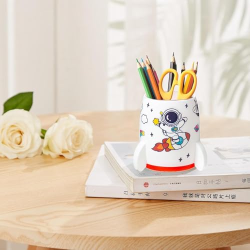 Image of AccuPrints Sumiko Sumiko Cute Astronaut Pen Pencil Holder, Pen Stand for Office Desk Organizer, Creative Pen Cup Organizer for Kids, Desk, School Classroom, Office (White)