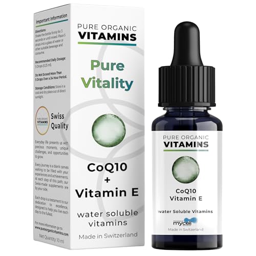 Pure Organic Vitamins Gotas Líquidas de Coenzima Q10 con Vitamina E - Suplemento Dietético de CoQ10 - Absorción Óptima de Nutrientes - Vegano, Ingredientes Naturales - 10ml