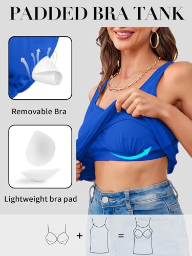 Image of V FOR CITY Women Tank Top with Built-in Padded Bra Adjustable Wide Strap V-Neck Camisole Cotton Cami Shirts