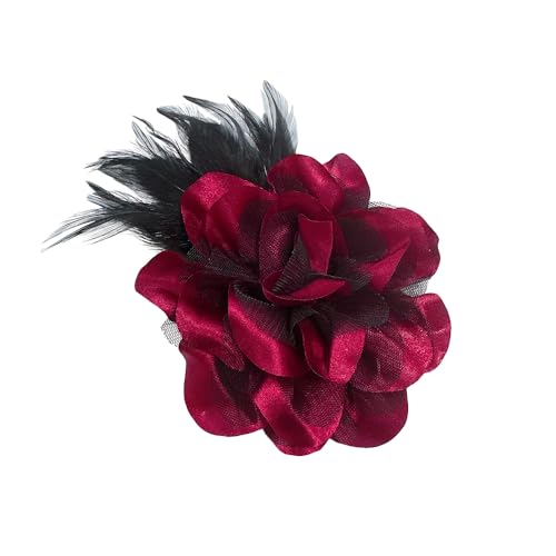 Image of Flower Brooch Pin Silks Wonderful Rose Camellia Feather Charm Fashion Beautiful Created Clip Hair Flowers Brooches Accessories Idea for Party Dance Wedding Banquet for Elegant Women Girl Gift