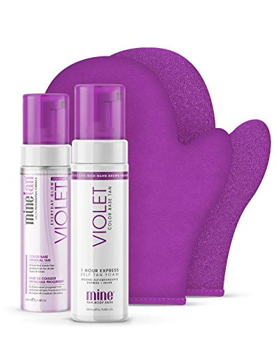 MINETAN BODY.SKIN Violet Self Tanning Kit with Violet Self Tan Foam, Violet Gradual Tan & Applicator Mitt for Rich, Warm Dark Skin Finish