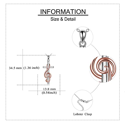 MONGAS Music Note Necklace Sterling Silver Cross Necklace for Women Treble Clef Music Jewelry Choir Gifts for Women Musicians3