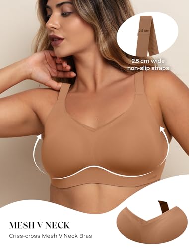 Image of Wireless Bra with Support, Seamless Bra for Women, Mesh Elegance Shaping Bra with Contrast Colored Straps