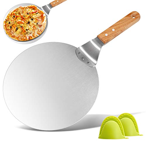 Pizza Lifter, KSENDALO 10" Pizza Peel with Wooden Handle, Stainless Pizza Spatula, Pizza Pie Cake Server Tray for Baking Homemade Pizza