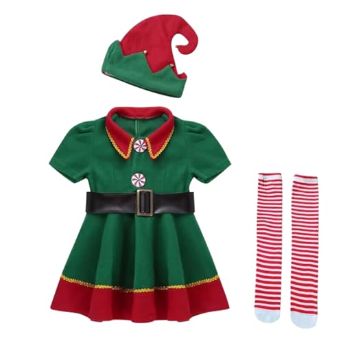 Disfraz de Lutin de Navidad para niños, vestido de duende de Navidad, traje de Navidad, para carnaval, fiesta, niña, conjunto completo con gorro de cosplay, disfraz de elfo de Navidad, bebe ropa con
