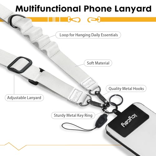Image of Icycay Phone Lanyard Crossbody Strap Neck Adjustable Teacher Women White | for Cell Phone Case Keys ID Badges, Anti Theft, Multifuctional, Phone Holder, Travel Hiking Essential Accessories, Gifts