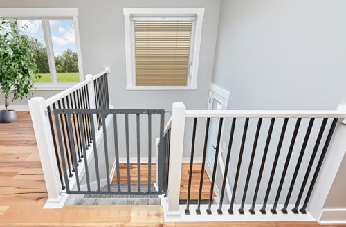 Safetots Top of The Stairs Screw Fitted Stair Gate, Grey Wooden, 63.5cm - 105.5cm, Wood Baby Gate, Screw Fit Safety Barrier, Stylish and Practical Safety Gate