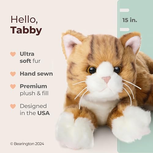 Image of Bearington Tabby Stuffed Cat Animal - 15 inch Realistic Striped Orange Cat Stuffed Animal with Soft Fur and Floppy Body for Toddlers - Cuddly Kitten Plush Gift for Kids and Feline Lovers
