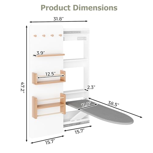 Wall Mounted Ironing Board Cabinet with Storage & Sliding Door (White) - image 3
