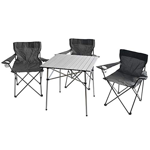 Preisvergleich Produktbild Multistore 2002 4tlg. Campingmöbel Set Campingtisch 'Ameland', Aluminium, 70x70cm + 3X Faltstuhl inkl. Getränkehalter und Tragegurt, Anthrazit