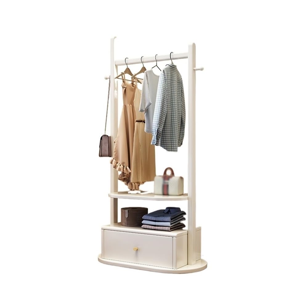 AILIUXIAOYAN Coat Rack Solid Wood Multifunctional Floor-standing Coat Rack Simple Clothes Rack Storage Cabinet Integrated Living Room Floor Storage Cabinet(White,L)