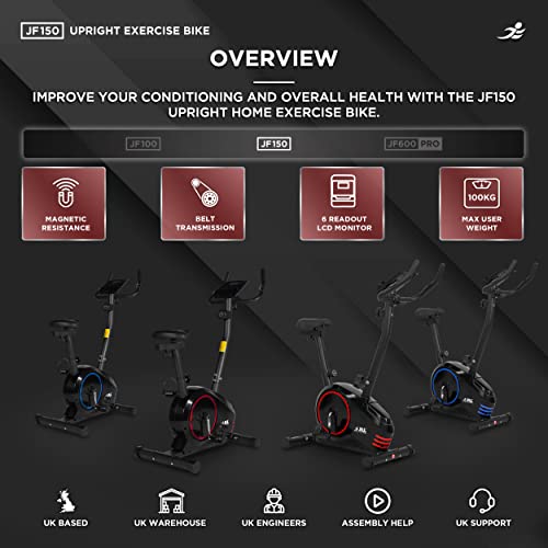 JLL® JF150 Upright Exercise Bike 2025, Red, Magnetic Resistance Exercise Bike, Home Gym Bike Adjustable Resistance, 5KG Bidirectional Flywheel, Console Display with Tablet Holder, 7-Level Seat Height - Image 3