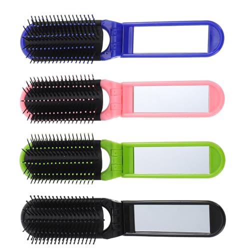 ノーブランド品 4個 折りたたみ式携帯用ポケットヘアコーム鏡付き素材耐変形 無臭旅行用 コンパクト