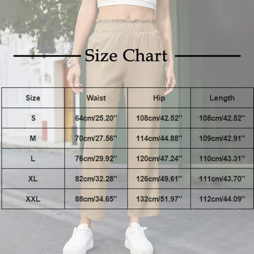 HGps8w Linen Straight Pants for Women Comfy Elastic Waist Versatile Solid Loose Office Work Lounge Trousers with Pockets3