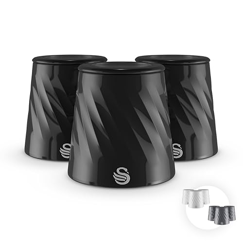 Swan Windsor Set of 3 Canisters for Tea, Coffee and Sugar, Durable Iron Body Wipes Clean and Resists Scuffs, Viewing Lid, Each Canister is 1.3L, Black, SWKA18538BLK
