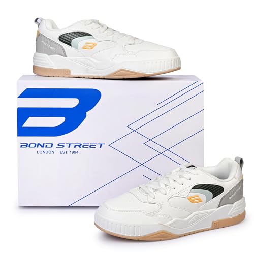 Image of Bond Street Men's White & Olive Casual Sneakers | PU Upper Lace-Up Shoes with Durable PVC Sole | Stylish & Comfortable Footwear for Men