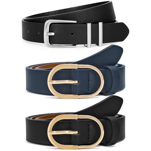 VONMELLI 3 Pack Women's Belts for Jeans Pants Black+Black+Dark Blue