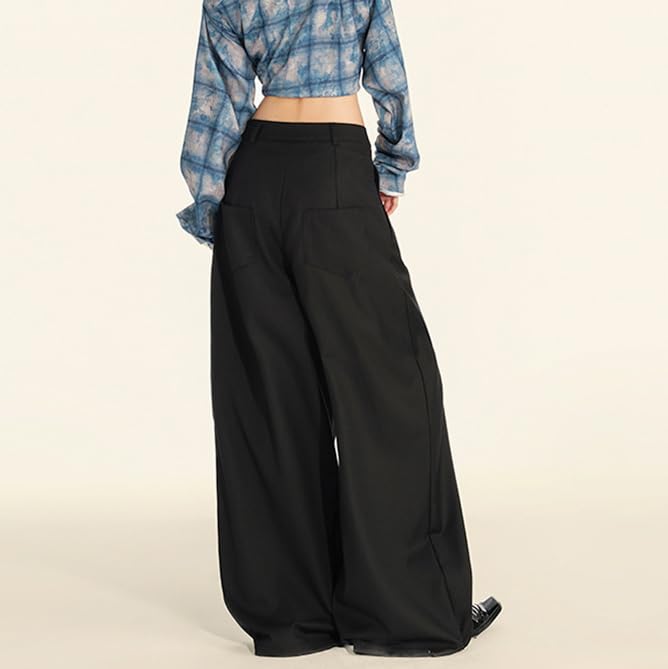 Pantaloni Da Donna A Vita Alta Con Bottoni, Casual, Gamba Larga, Eleganti Da Lavoro, Fluidi E Plissettati