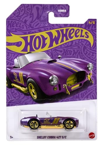 Image of Hot Wheels Shelby Cobra 427 SC, 1:64 Scale Die-Cast Vehicle with Purple- & Gold-Colored Deco to Celebrate HW 57th Anniversary (Styles May Vary)