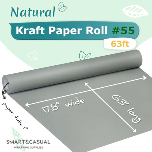 Image of SMART&CASUAL 17.8 inch x 760 inch (63') Light Grey Kraft Craft Paper Roll for Gift Wrapping Bulletin Board Bouquet Flower Art Packing Parcel Table Covering 80GSM 55LB (Light Grey, 17.8 inch x 63')