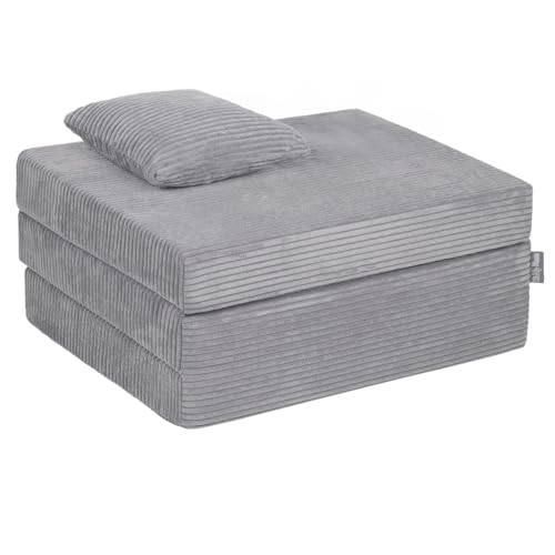 KiddyMoon - KiddyMoon Matelas avec Oreiller Enfant Pliable en Mousse Matelas Pouf pour Tout-Petits, Chambre d'enfant, Gris Foncé