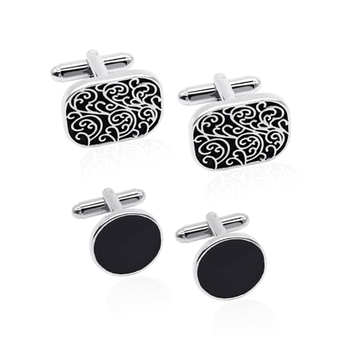 Medsuo 4pcs Cufflinks for Men Classic Tone Cufflinks for Wedding, Birthday, Banquet, Business Meeting (Round and Square)