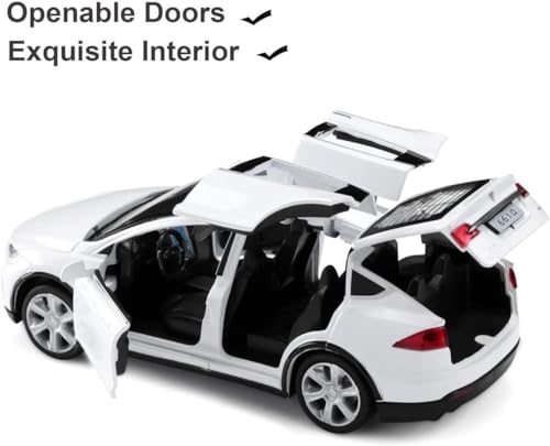 Image of Invite Enterprise Exclusive Alloy Metal Pull Back Die-cast Car 1:32 Tesla X90 Diecast Metal Pullback Toy car with Openable 6 Doors, Light Music Boys Gifts Toys(1:32 Tesla X90 - White)