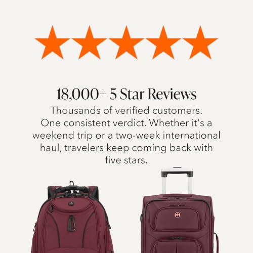 SwissGear Sion Softside Expandable Spinner Luggage Durable Lightweight Travel Suitcase, Merlot, 2-Piece Set (Carry-On/Backpack) - image 9