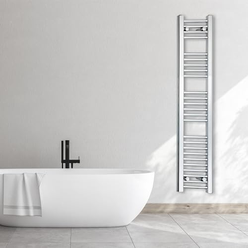 Toallero calefactor cromado estrecho de 200 mm de ancho, recto, plano, calentador de baño, radiador Turkish Zone (200 mm de ancho x 1400 mm de alto)