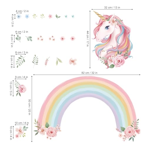 wondever Large Rainbow Wall Decals Unicorn Flower Peel and Stick Wall Art Stickers for Girls Bedroom Kids Room Baby Nursery - Image 4