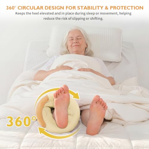 Image of Heel Protector for Pressure Sores, Ankle Elevation Pillow for Heel Pain Relieve & Foot Support,Egg Crate Foam Heel Cushion Pillow for Elderly,Bedridden Patients-1PC (Khaki)