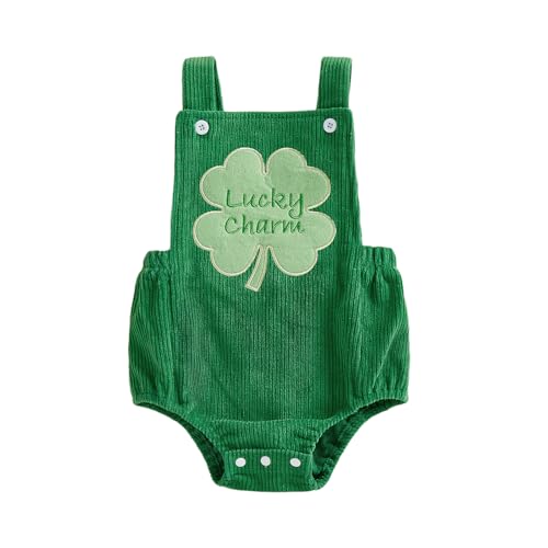 YINGISFITM My First St Patricks Day Baby Boy Outfit Lucky Charm Bubble Romper Clover Overalls Infant Clothes (Lucky Charm Green 6-12 Months)