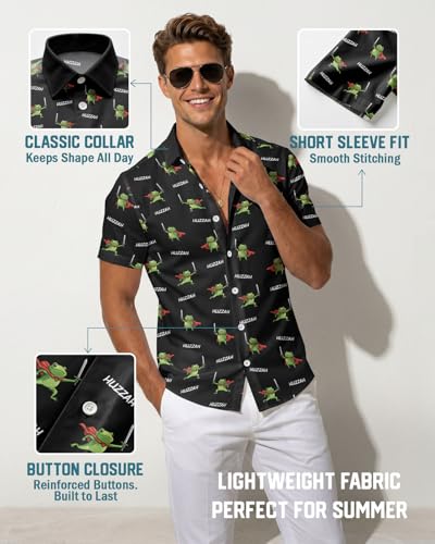 Image of 99TIMORO Funny Film Summer Button Down Shirt Men Short Sleeve Top | Movie Character Hawaiian Shirts for Men Lightweight Breathable Beach Vacation Business Casual Summer Gifts Classic Fit