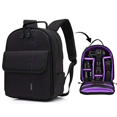 NMYANXU Portable Waterproof Scratch-proof Polyester Surface Material Dual Shoulders Backpack Outdoor Sports Camera Bag (Orange) (Color : Purple)