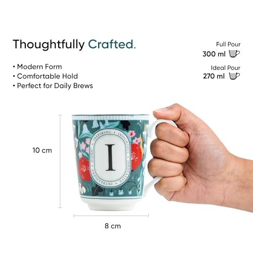 Image of Shay Alphabet Mug 300ml, Letter I Printed Coffee Mug for Girls, Boys, Friends | Ceramic Mug |Glossy Finish | Ceramic Coffee Cup | Porcelain | Microwave Safe (Alphabet Mug - I)