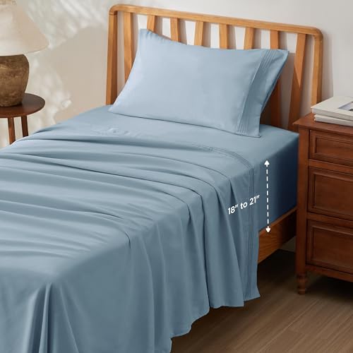 Image of Bedsure Twin XL Sheets Dorm Bedding, GentleSoft Breathable Extra Long Twin Sheets & Pillowcases, Moisture Wicking Cooling, Deep Pocket Fits Mattress Up to 21 Inches Thick, Mineral Blue